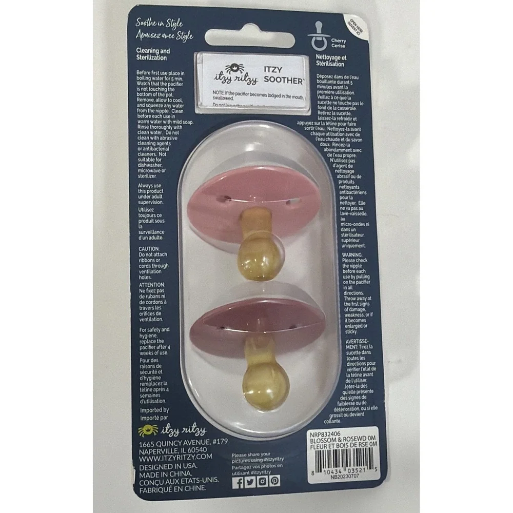 New Itzy Ritzy Natural Rubber Pacifiers 0-6m ITZY SOOTHER 2 Pk Cherry